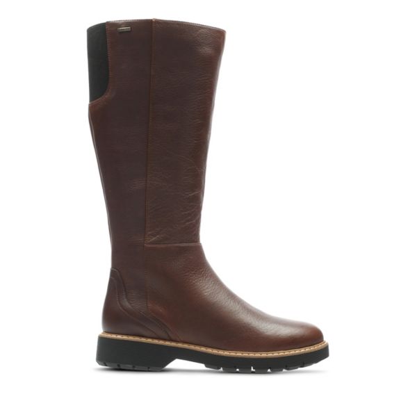 Clarks Womens Korik Sky GORE-TEX Knee High Boots Brown | UK-2305968 - Click Image to Close